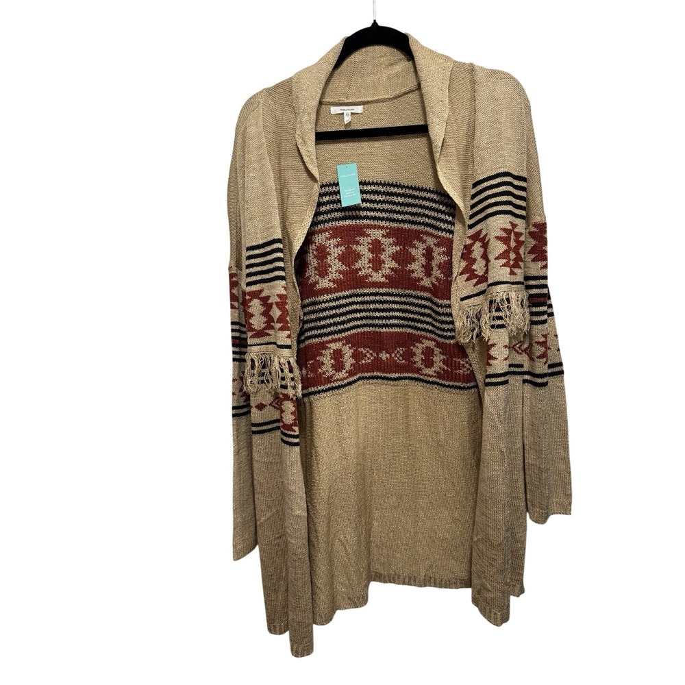 NWT Maurices Aztec Southwestern Fringe‎ Duster Cardigan Womens M Boho Cowgirl